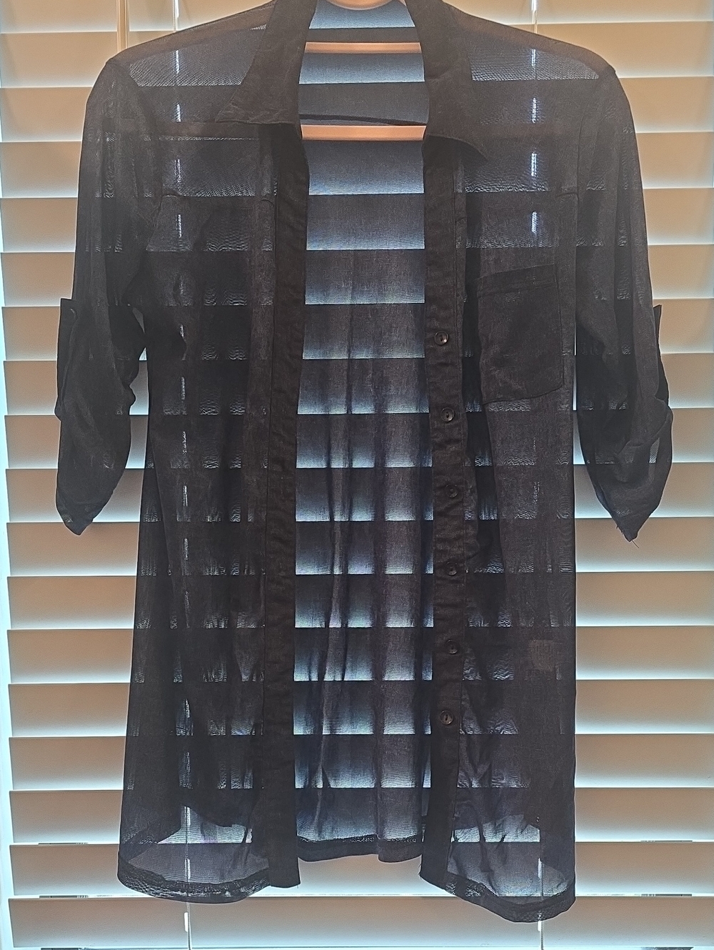 Sheer Navy Blue Button-Up Shirt